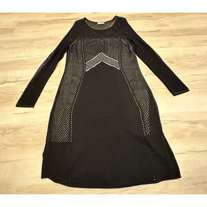 Calvin Klein Women XL Dress Bodycon Mesh Sheer Long Sleeve Lined Black